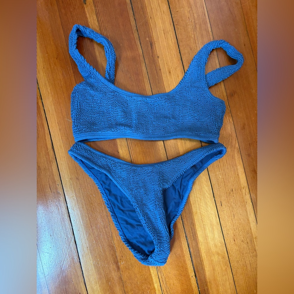 Honey Swim Blue Crinkle Textured Bikini Set Size M